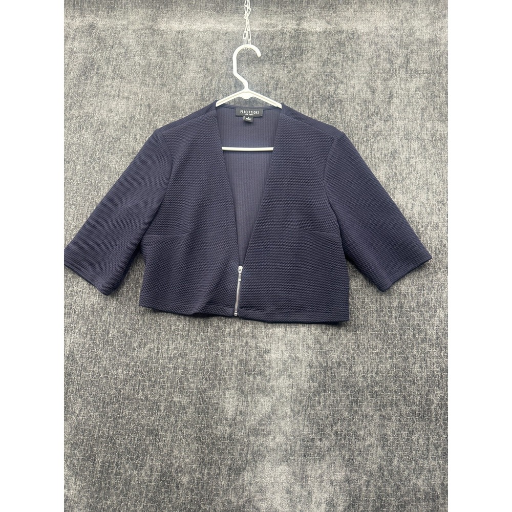 Perceptions New York Cropped Jacket Women Large Navy Blue Texture Cover Up Shrug